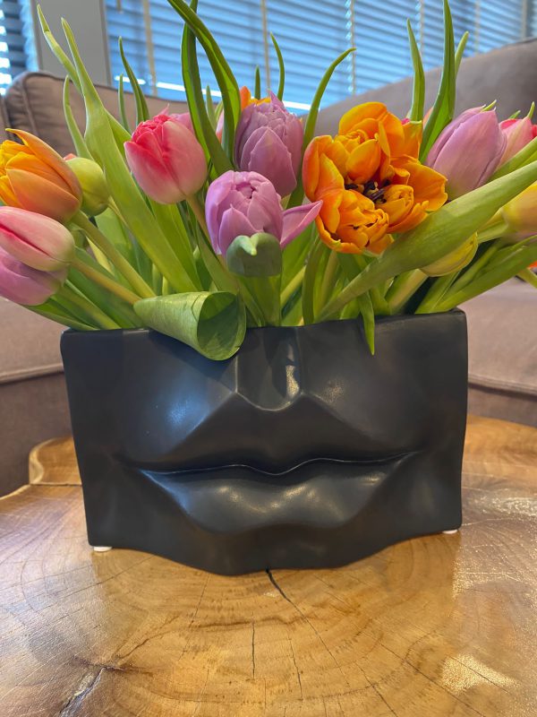 Vaas/pot lippen 3d zwart