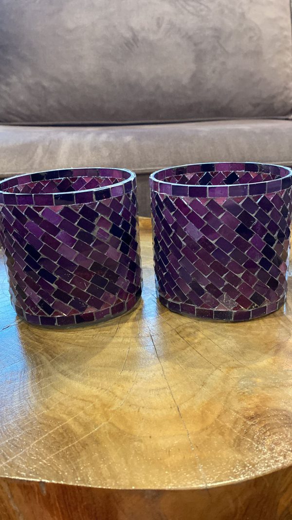 Waxinelichthouder mozaiek glas paars
