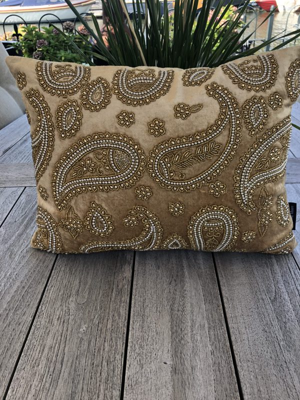Kussen fluweel paisley goud 45x30 cm